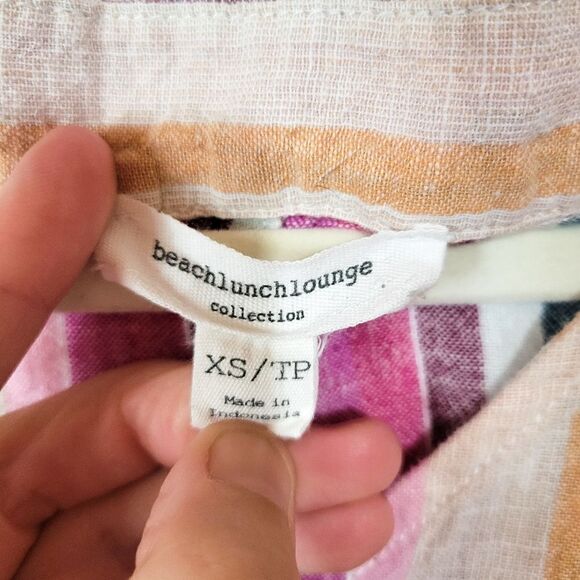 Beachlunchlounge Striped Linen Blend Button Tie Front Relaxed Fit Top - Picture 6 of 7